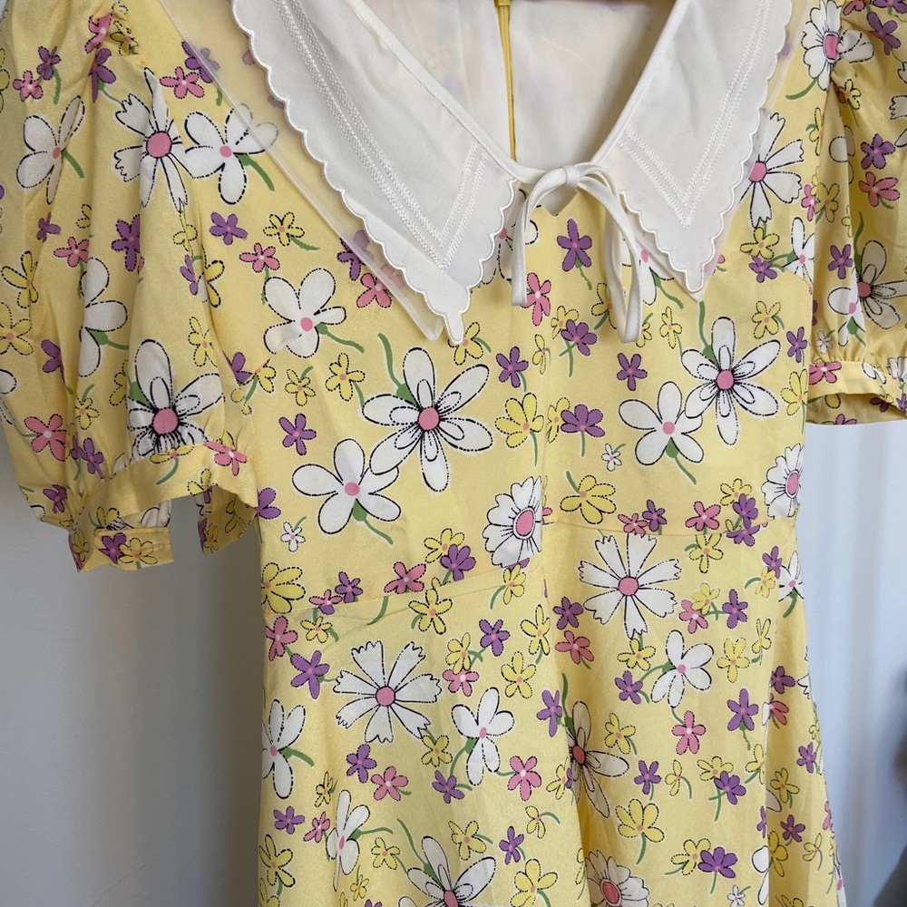 LEDIN Yellow Mini Floral Spring Dress - Picture 4 of 6